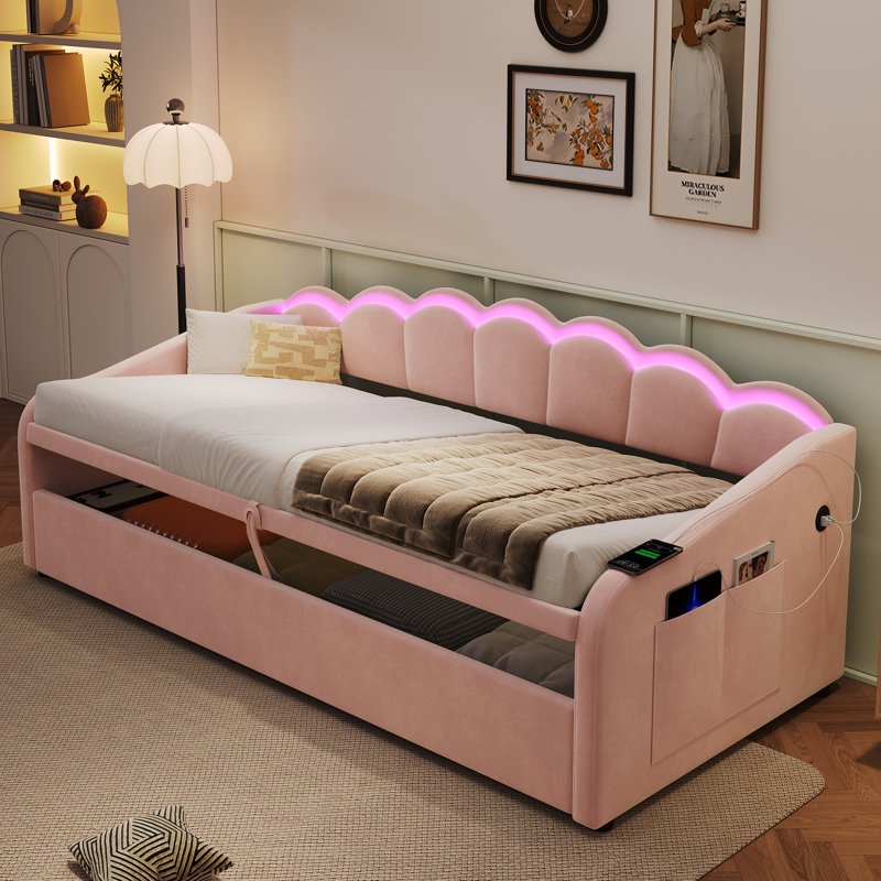 Upholstered Ottoman Bed, Pink