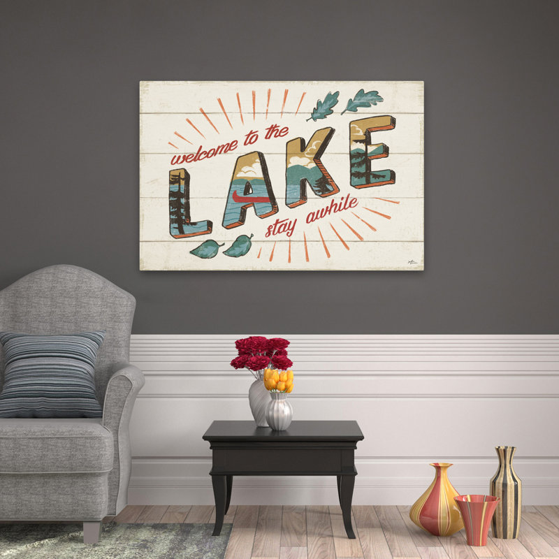 Art rétro du lac I - bateaux, canots et lac, H 36 po x l 48 po