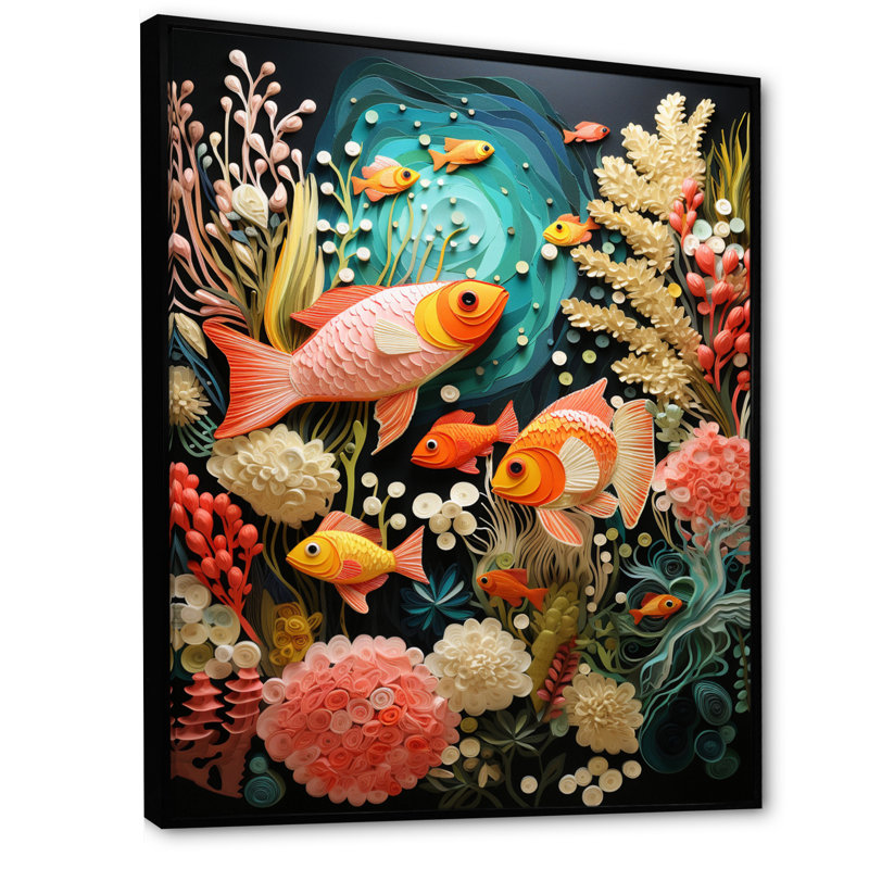 Créatures côtières, animaux, poissons, H 32 po x l 16 po x P 1 po, Cadre flottant noir