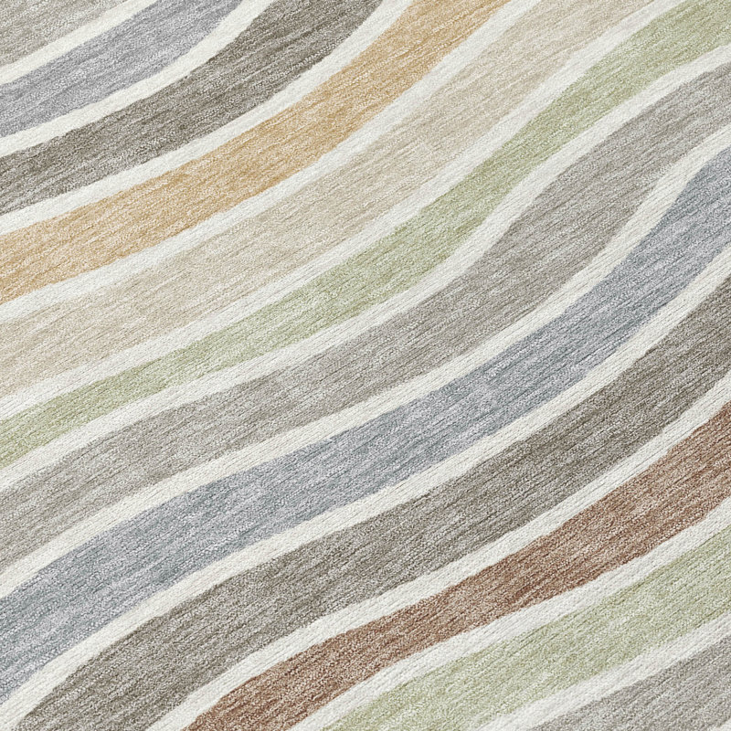 Machine Washable Indoor/Outdoor Micelotta ACN2333 Stripes Rug, Round 8'