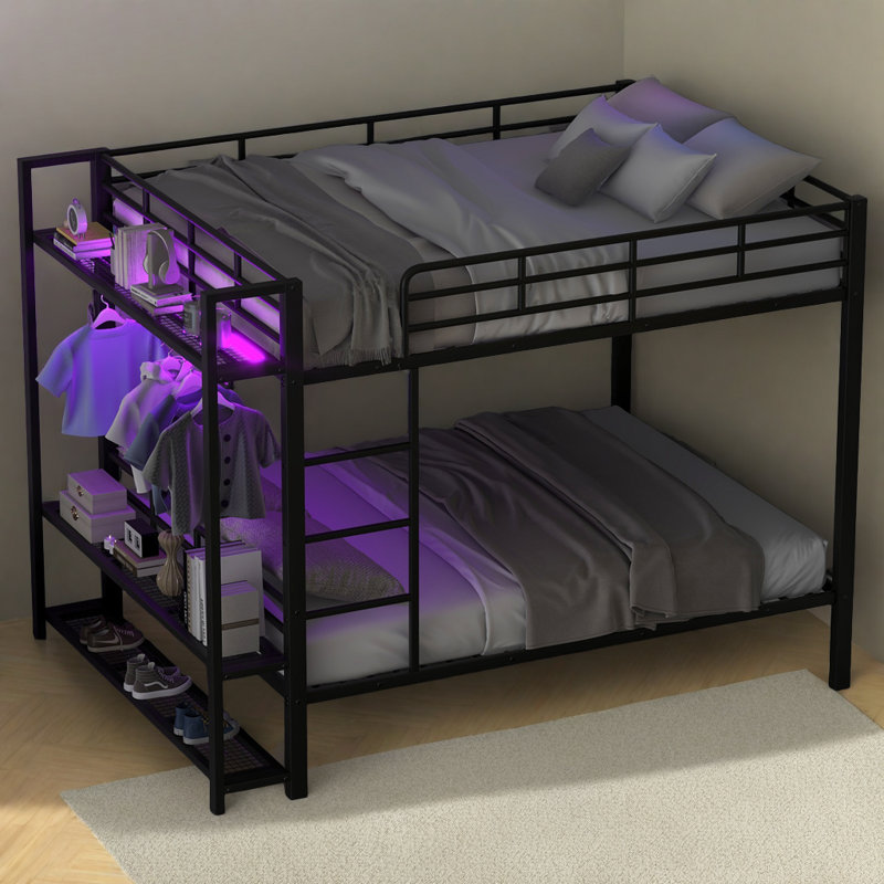 Multi-function Bunk Bed With Remote LED Light, Black
