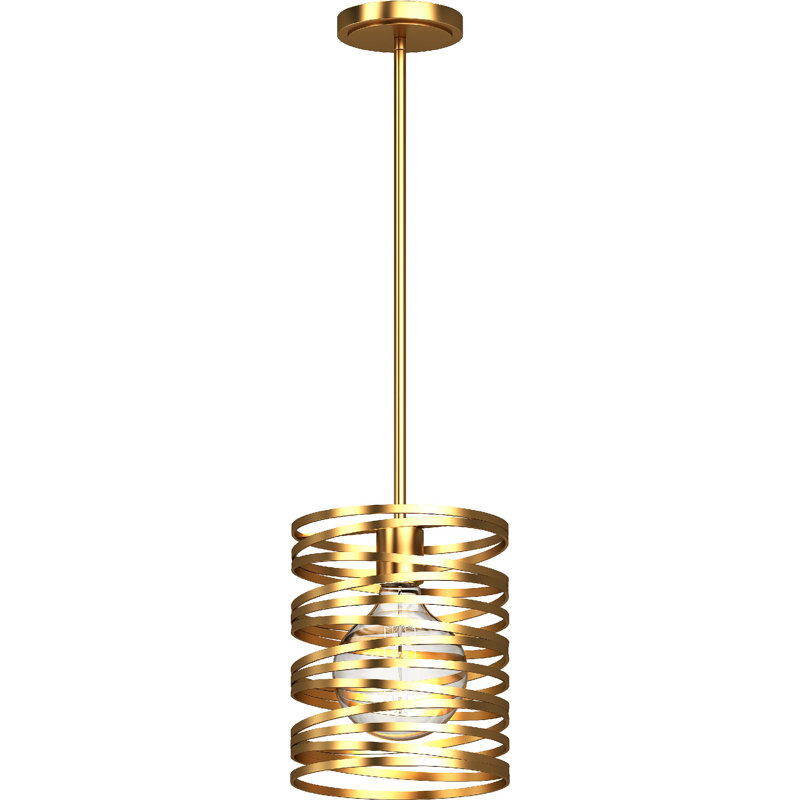 1-Light Indoor Antique Gold Whirlwind Spiral Twisted Mini Cylinder Downrod Pendant