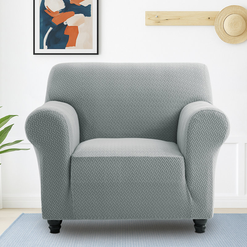 Jacquard Pattern Stretchable Spandex Sofa Slipcover - Stylish Sofa Protector, 179cm H x 165cm W - (1 Seater), Grey