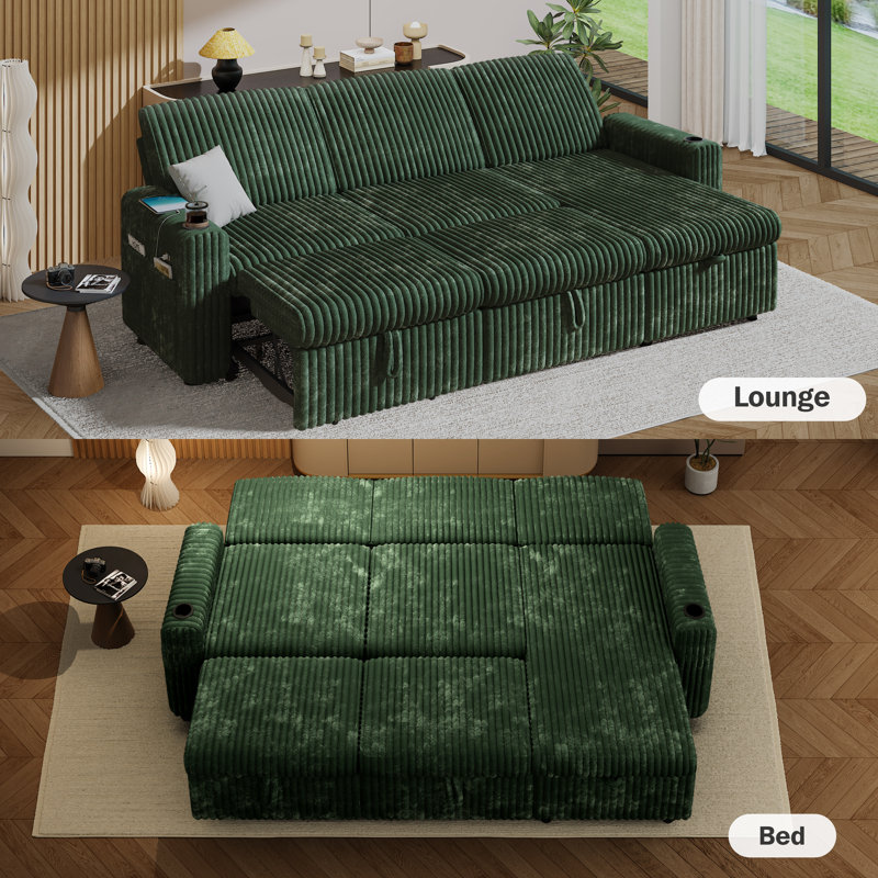 101” L Shaped Couch Sleeper Sofa Bed,Sectional Sofa With Cup Holders,Reversible Storage Chaise And Usb Ports, Tool Free Assembly
