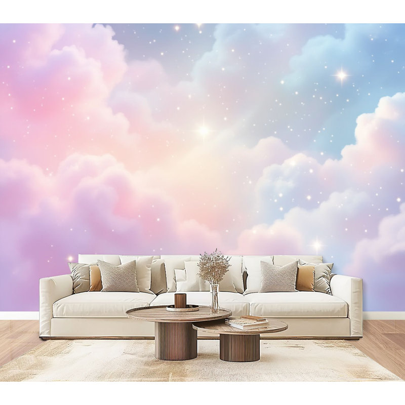 Papier peint adhésif Boho Pastel Dreamy Clouds, L 96 po x l 69 po