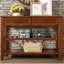 Console en bois massif avec 2 tiroirs de rangement et tablettes ouvertes, buffet Mid-Century pour le salon, la cuisine, le vestibule, le couloir, l'allure brune, la salle à manger,