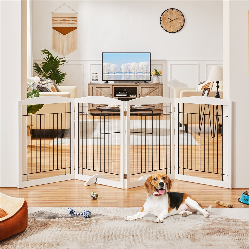 31.5 Inch Height Pet Gate With Wood And Wire, 4-Panel Tucker Murphy Pet™ Finish: White