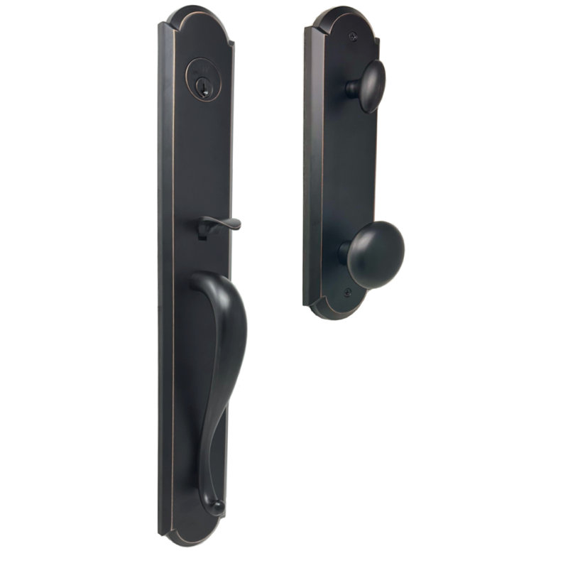 Elegance Philbrook Handleset with Deadbolt and Arch Plate, Oil Rubbed Bronze