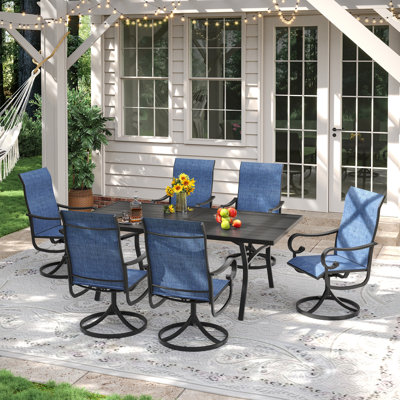 6-Person Rectangular Outdoor Patio Dining Set With Swivel Armchair
