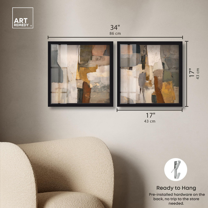 Ensemble de décoration murale « Patchwork Plains Duo Shadowbox » de Art Remedy, cadre noir, 12 x 12, 17" H x 17" W