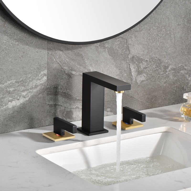 SUMERAIN Widespread Bathroom Faucet 8 Inch 2 Handle Vintage Basin Faucet 3 Hole Vanity Faucet, Black and Gold, Black/Gold