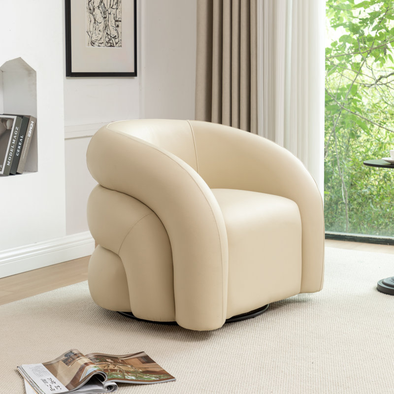 Fauteuil demi-tonneau pivotant rembourré Coyle, Beige