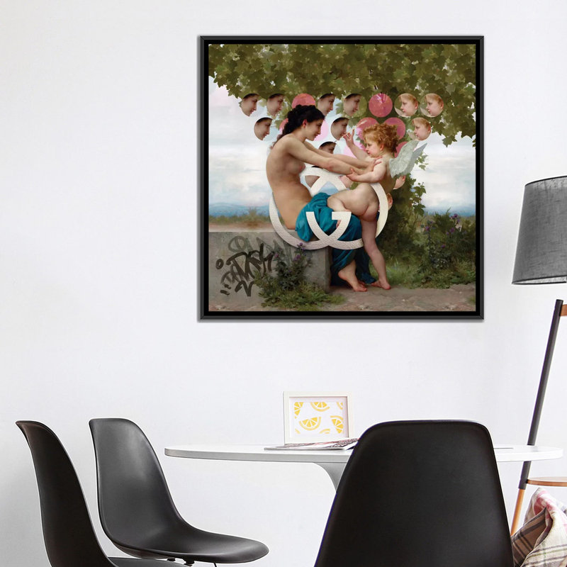 «Girl & Cupid», impression sur toile, H 18 po x l 18 po x P 1,5 po, Toile encadrée noire, Pas de tapis