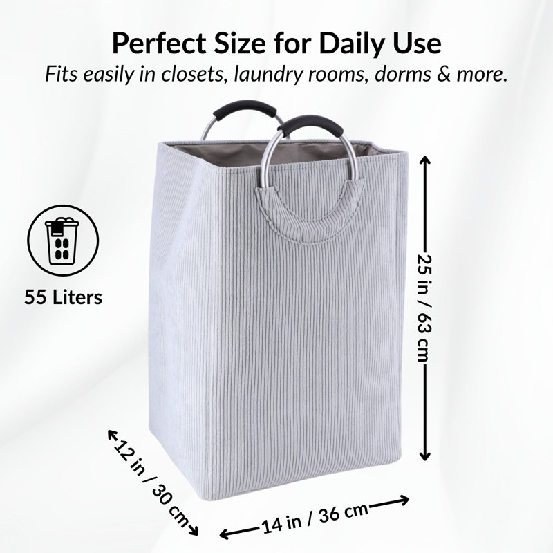 Corduroy Laundry Basket 55L, Light Gray
