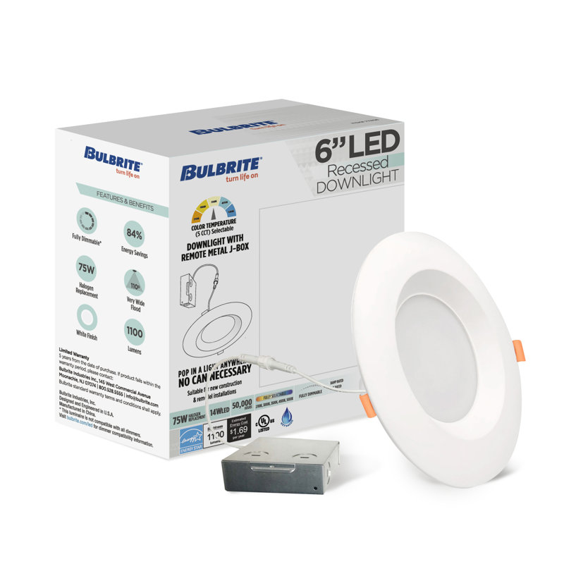 6-Inch White Aluminum Dimmable LED Recessed Lighting Kit