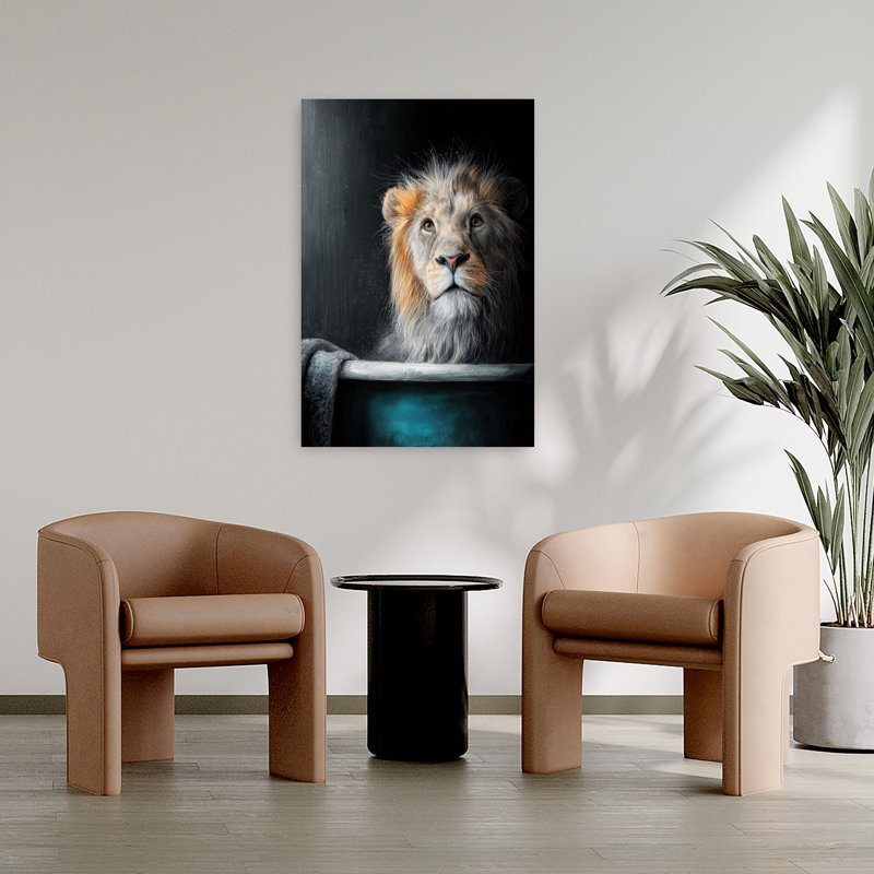 Lion dans une baignoire 6 art mural contemporain lion, H 36 po x l 24 po