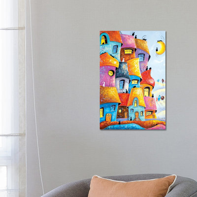 City Of Cats In The Moonlight by Natalia Grinchenko - Wrapped Canvas Print