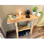 Grande table Mid-Century moderne en bois franc d'érable rustique avec tablette et pieds sur mesure