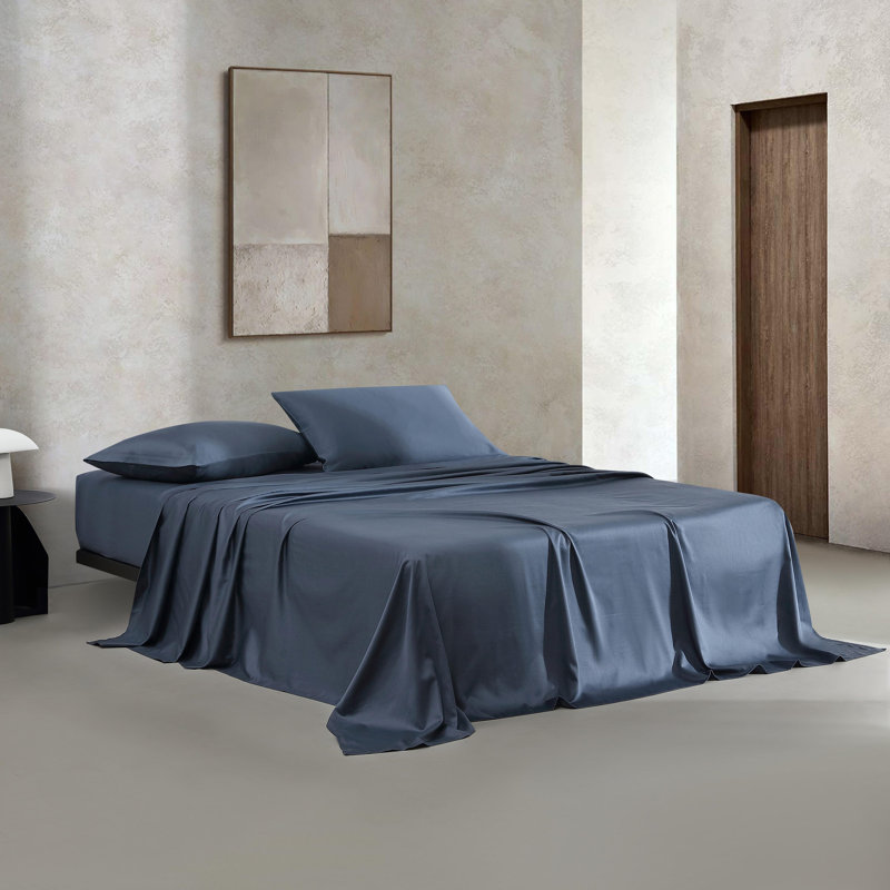 Ensemble de draps 4 pièces Calvin Klein, Ensemble de draps pour très grand lit avec 2 taie, Bleu foncé