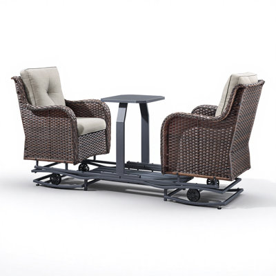 2-Person All-Weather Wicker Outdoor Garden Entertainment Gliding Conversation Set With Side Table
