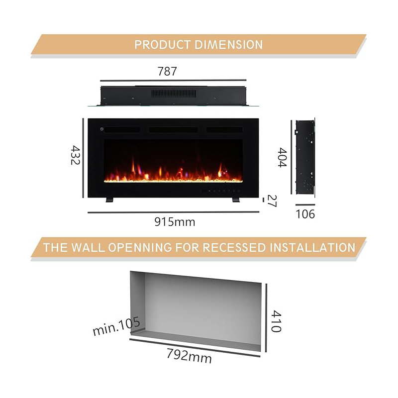 FLAMEKO Winslow Wall Mounted/Media Wall/Free Standing Fireplace With Realistic Flame Effect Heater 9 Colour Flame Effect