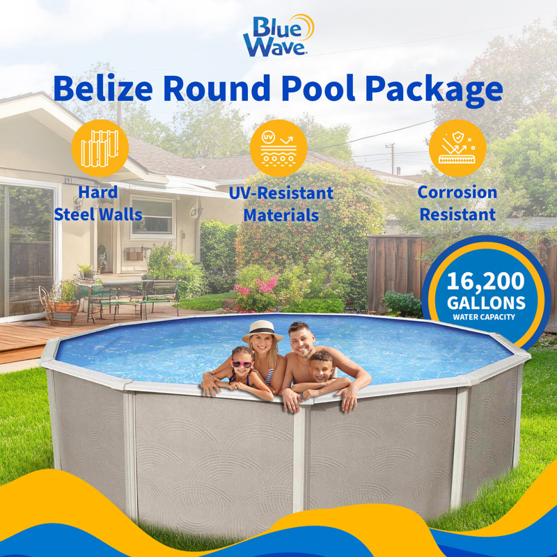 Blue Wave Belize 27-Feet Round 52-Inch Deep 6-Inch Top Rail Metal Wall Swimming Pool Package, 27' L x 27' W x 52" H 