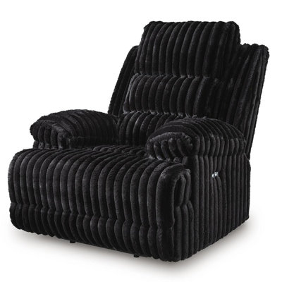 Becca Zero Wall Power Recliner Chair w USB, Pillow Arms, Black Corduroy