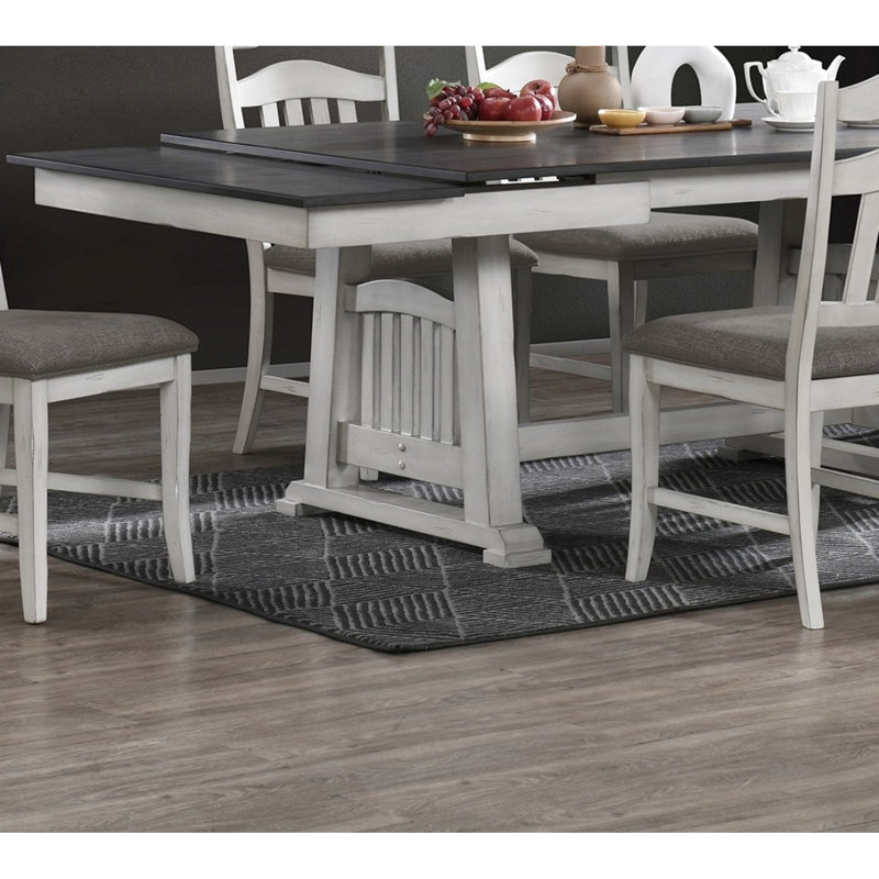 Transitional Dining Table With 2 Extra Leaves, Antique White And Gray, Solid Wood Eagerness Modern Rectangular Kitchen & W Grey Finish,