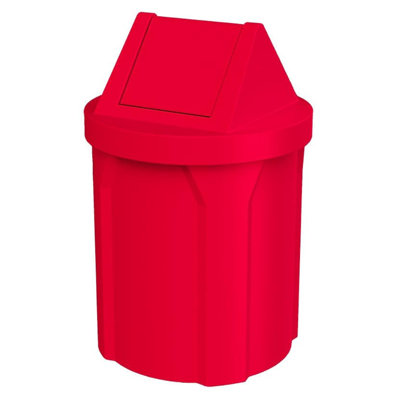 Sturdy Essentials 42 Gallon Round 100% Recycled Plastic Indoor Or Outdoor Commercial Trash Can With Easy Access Swing Top Lid | Great For Schools And Businesses - Red