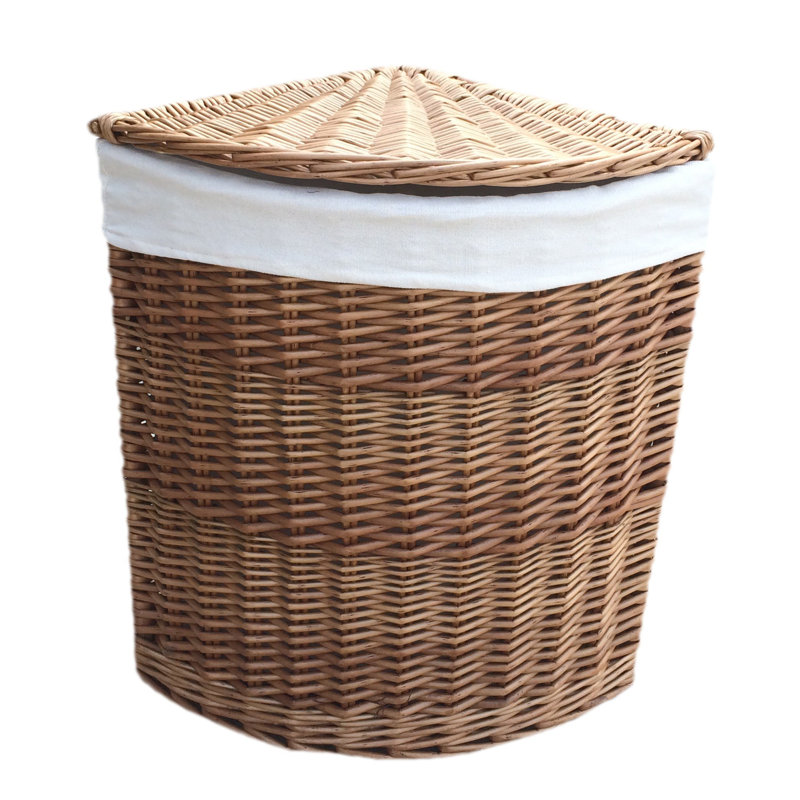 Wicker Lined Corner Laundry Bin Basket, Small (50cm H x 33cm W x 33cm D), Antique Wash
