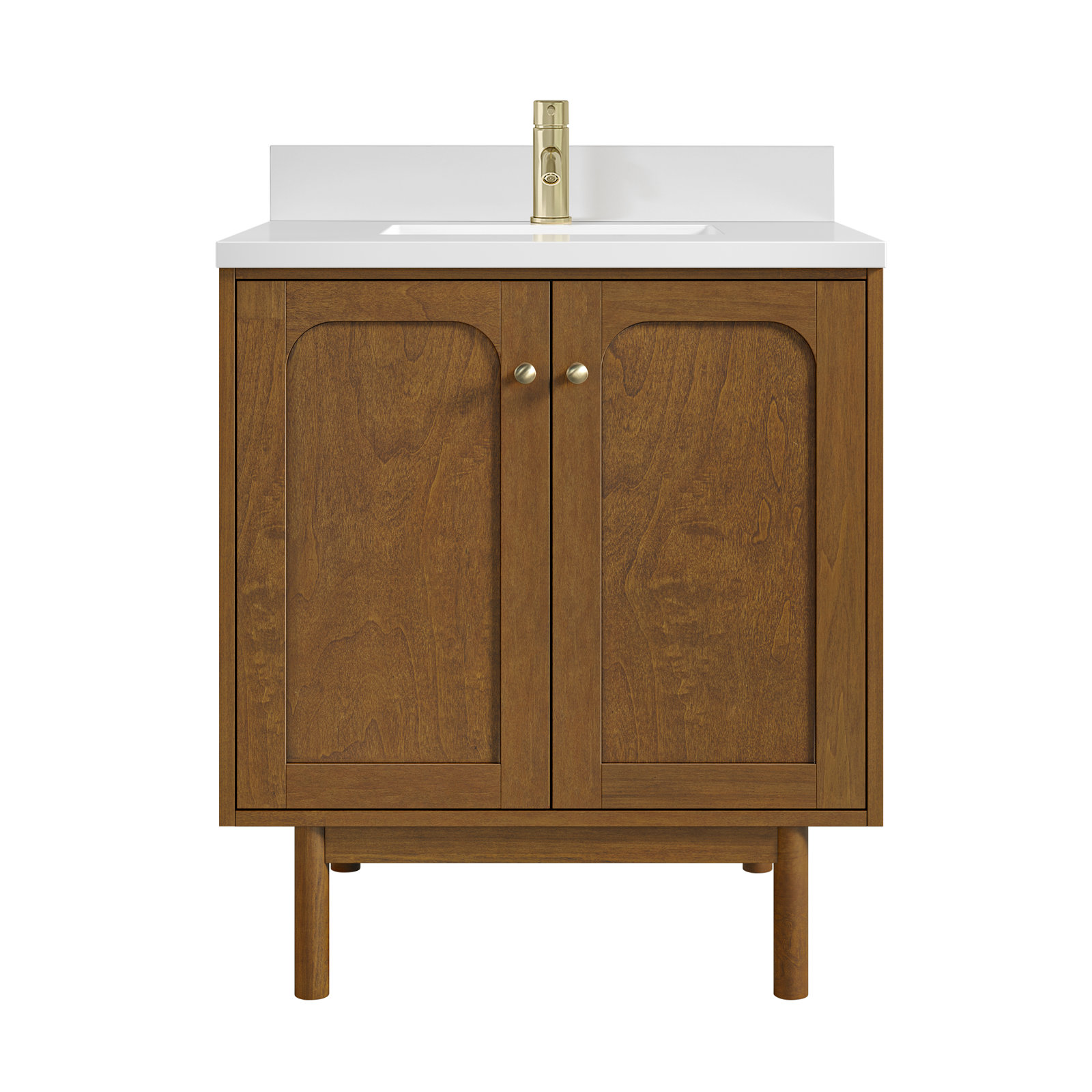 Laurent 30'' Single Bathroom Vanity, White Zeus, Single-Hole, Honey Brown
