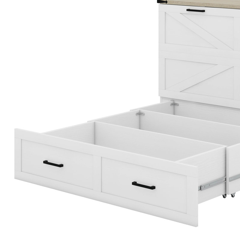 Queen Size Murphy Bed With Charging Station, Queen, White
