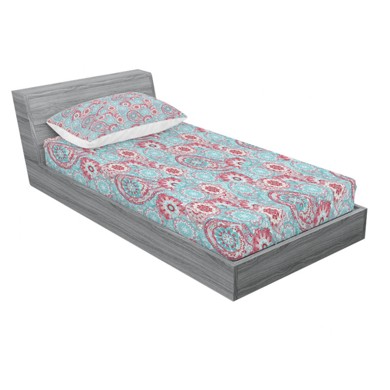 Ensemble de draps à motif cachemire, Ensemble de draps pour lit simple TG avec drap-hou, Oriental Spring Flowers Paisley