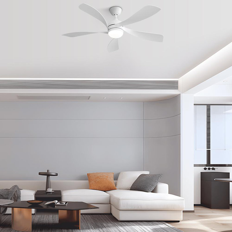 Ventilateur de plafond moderne 52 po avec lumière DEL et télécommande, Blanc, Blanc