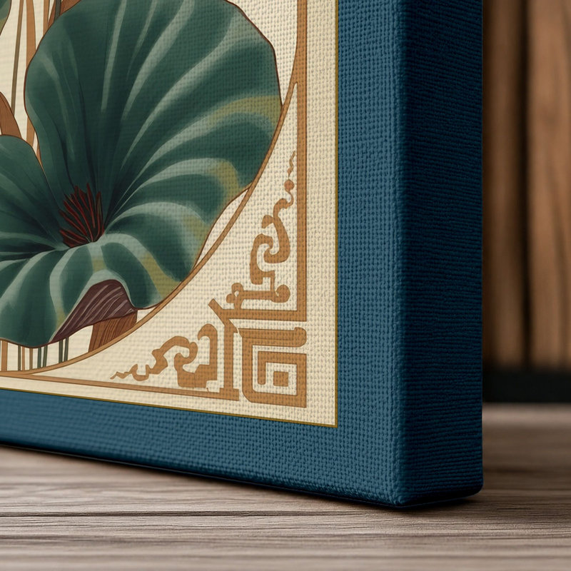 Pink Lotus in Frame Botanical - Wrapped Canvas, 24x16 - 61.0 x 40.6 cm, Teal Border