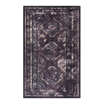 Low-pile Machine Washable Area Rugs 2x3, Non-slip, Allergy-, & Pet , For Bedroom, Living Room, Dining Room - Black+burgundy Low-pile, Fatigue, Kitchen,