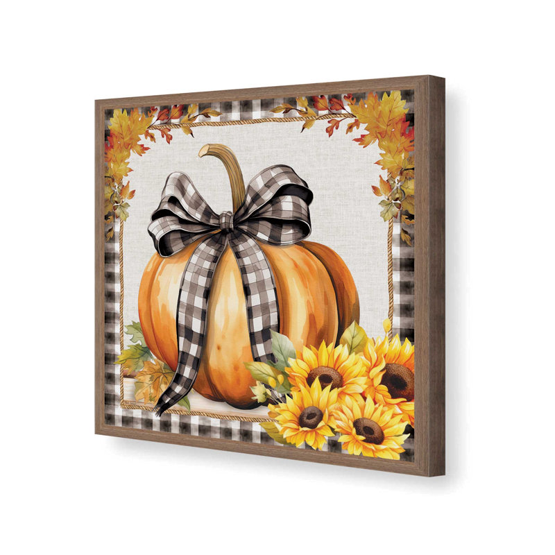 «Fall Ribbon Pumpkin» par Nicole DeCamp, reproduction d'art, L 12 po x H 12 po, Brun, Impression encadrée
