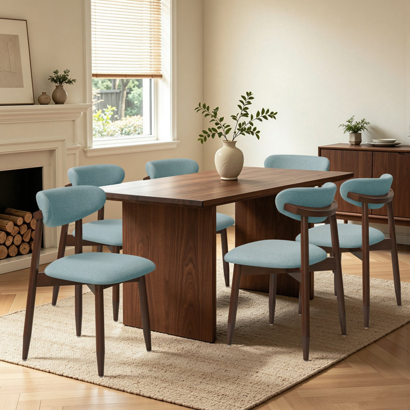 Ensemble de chaises de salle à manger en bois massif à oreilles 27 po Arriah, 6, Bleu
