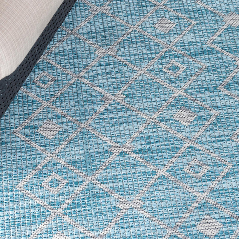 Tapis intérieur / extérieur bleu / beige Kimber Southwestern, Rectangle 3 pi 3 po x 5 pi 3 po