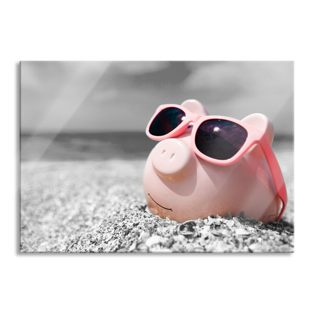 Glasbild Sparschwein Sonnenbrille