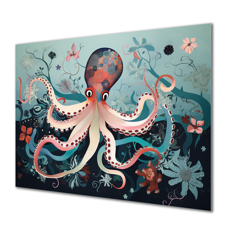 Pieuvre profonde mer rétro - pieuvre / calmar, Sans cadre, métal, H 12 po x l 20 po