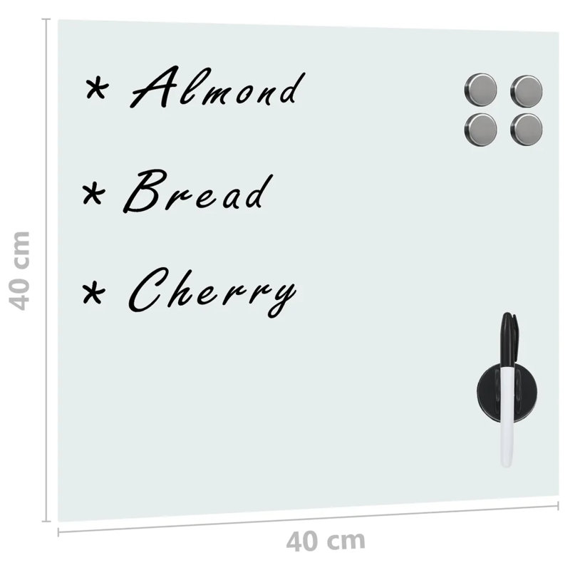 Magnetic Glass Dry Erase Board, Square 40cm, White