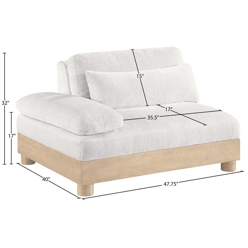 Fauteuil modulaire revêtu de tissu en chenille Turin, Tissu chenille crème, Naturel
