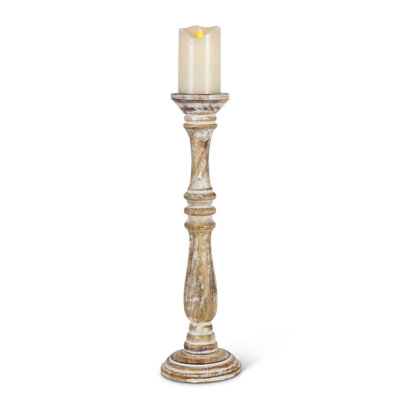 Set of 2 20-inch Tall White Washed Mango Wood Candle Holders