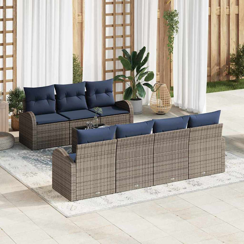 Ensemble de canapé de jardin 8 pièces 55 x 55 x 37 cm en rotin de polyester gris