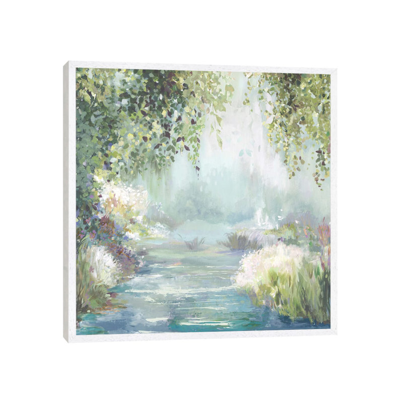 Sunny Forest Path by Allison Pearce - Painting on Canvas, White Framed, 93.98cm H x 93.98cm W x 3.81cm D