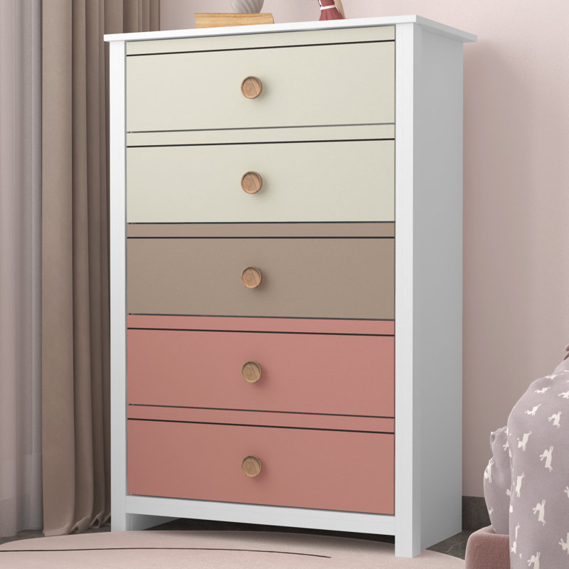 Bustillo 30.7'' Wide 5 -Drawer Chest, White/Parchment/Warm Taupe/Canyon Clay