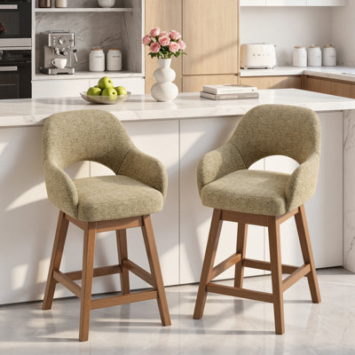 Tabouret de comptoir pivotant moderne de 25 po de hauteur avec structure en bois massif