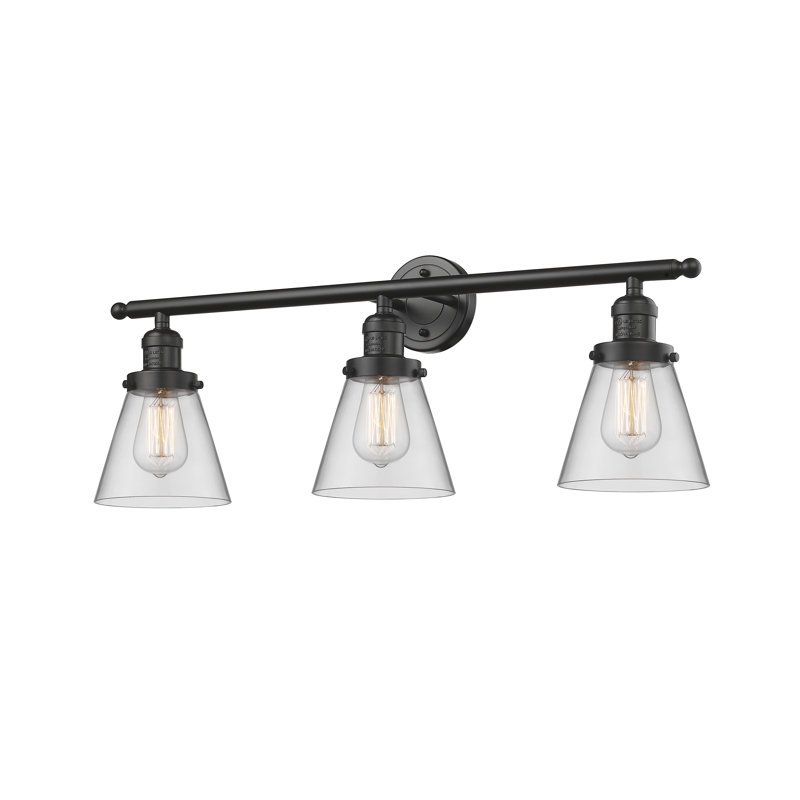 Éclairage pour meuble-lavabo de salle de bain 3 lumières Cone, Clair, H 11 po x l 30 po, Bronze frotté à l'huile