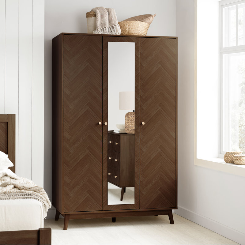 Mardell 3 Door Particle Board Wardrobe, Walnut